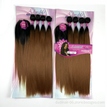Adorable Suit Synthetic Hair Bundles With Free Machine Made 4*4 Lace Closure Ombre Two Tone Amazing Yaki Wave 4pcs 20Inch T1B30